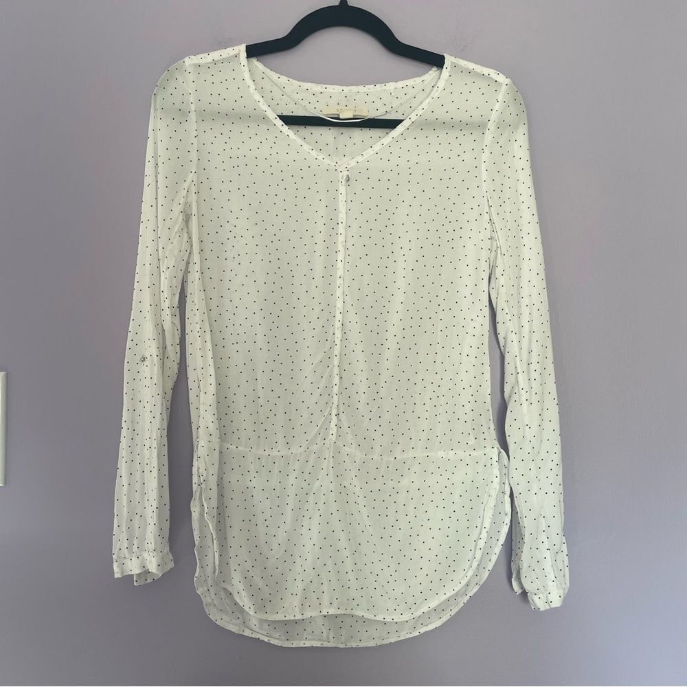 Esprit White Polka Dot Long Sleeve Blouse size XS Lightweight
